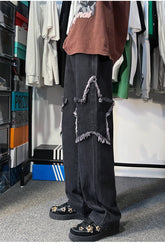 Hip Hop Jeanshose mit lockeren Sternenstickereien